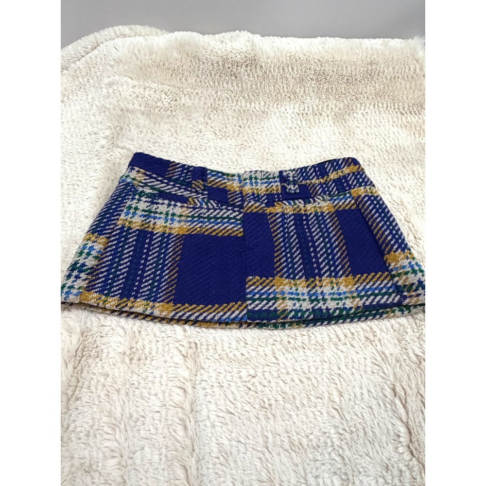 NWT Free People Plaid Tweed Mini Skirt Navy Combo Wool Blend Prep Dark Academia